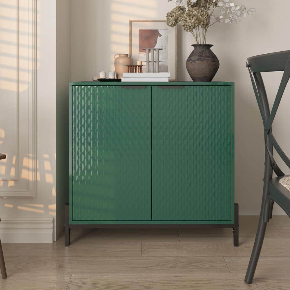 Green Glossy MDF Freestanding Accent Cabinet with Adjustable Shelving