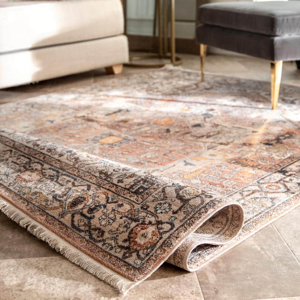 Elegant Light Brown Medallion 5' x 7' Synthetic Area Rug