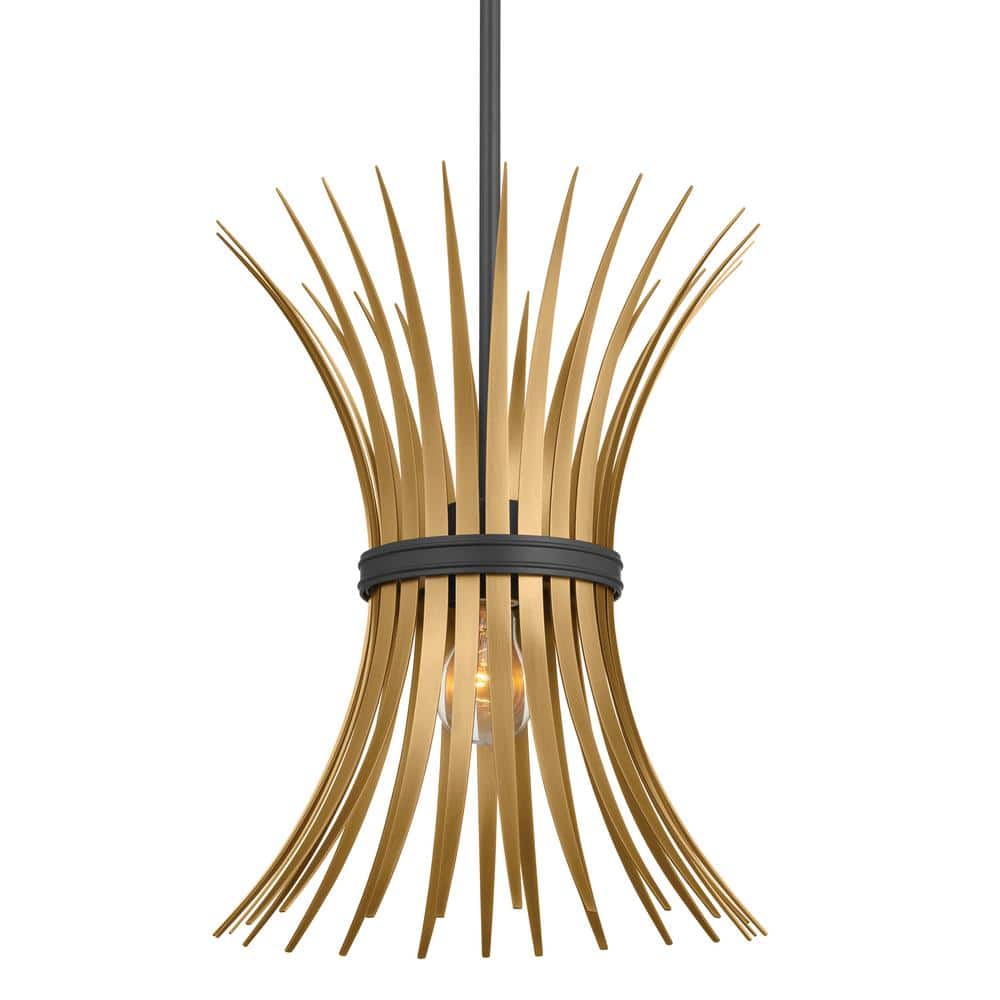 Baile Mini Pendant in Black with Natural Brass Accents and Glass Shade