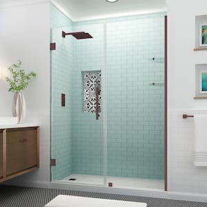Belmore GS 56.25 in. to 57.25 in. x 72 in. Frameless Hinged Shower Door with Glass Shelves in Bronze