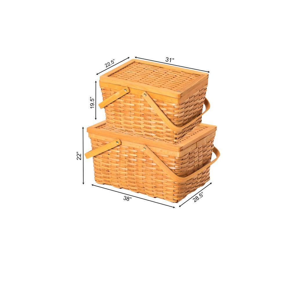 Natural Woodchip Woven Picnic Basket Set with Movable Handles