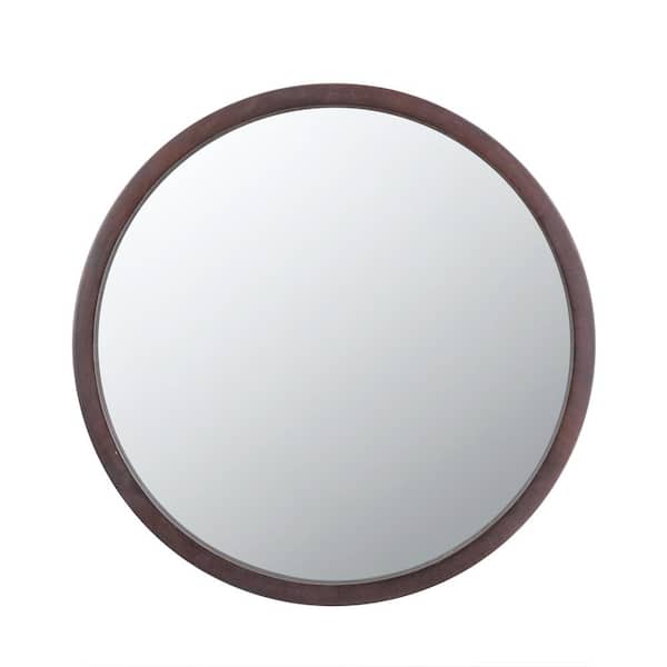 Unbranded 19.75 in. W x 19.75 in. H Round Wood Framed Wall Bathroom Vanity Mirror in Brown