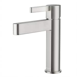 Single-Handle Single Hole Mid Arc Bathroom Faucet with Supply Lines in Spot Defense Brushed Nickel