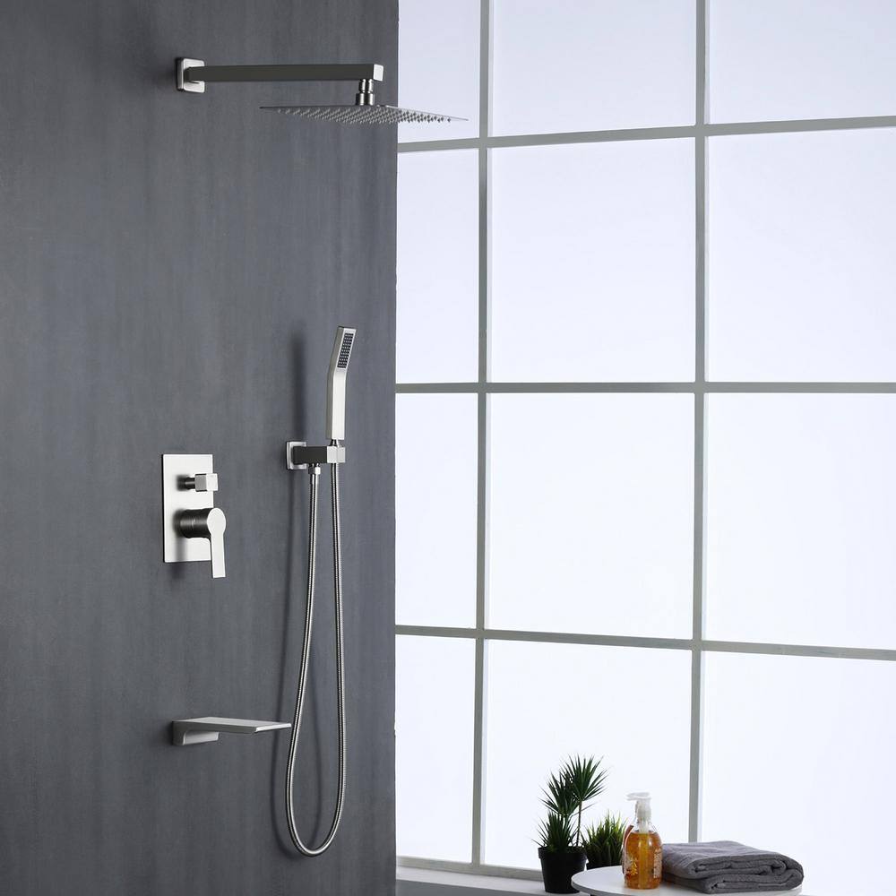 Brushed Nickel 10" Rain Shower Faucet Set with Handheld