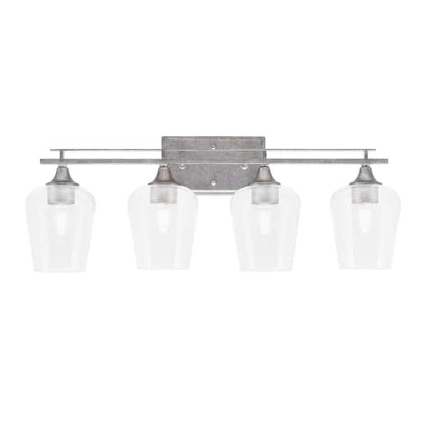 Unbranded Ontario 27.5 in. 4-Light Vanity Light Aged Silver Clear Bubble Glass Shades