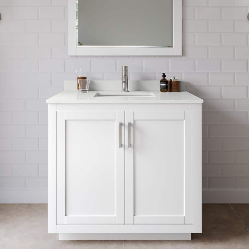 Miranda 36 in. W x 22 in. D x 33.75 in. H Single Bath Vanity in White with White Quartz Top and 34 in. Mirror price history on PriceWatchPro