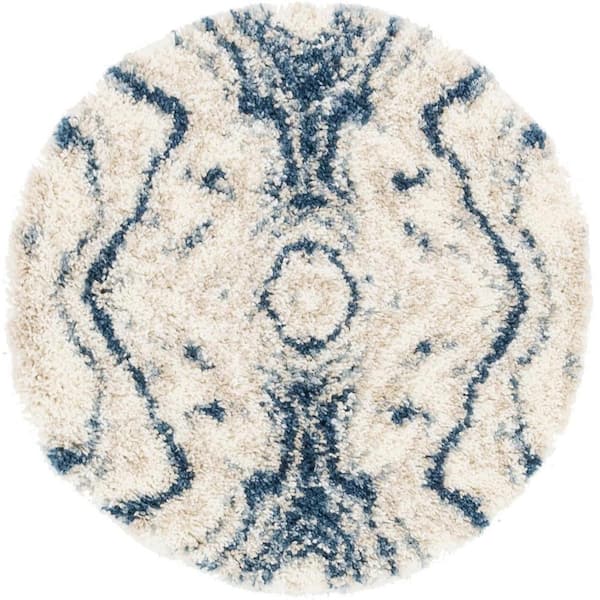 Hygge Shag Valley Blue 3 ft. 3 in. x 3 ft. 3 in. Round Rug