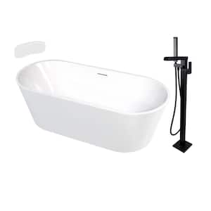 Maris Grande 67 in. x 31.125 in. Soaking Bathtub with Center Drain in Gloss White/Matte Black with Faucet and Pillow