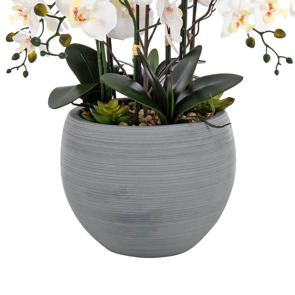 Gray Potted Faux Orchid Floral Arrangement for Outdoor Tabletop