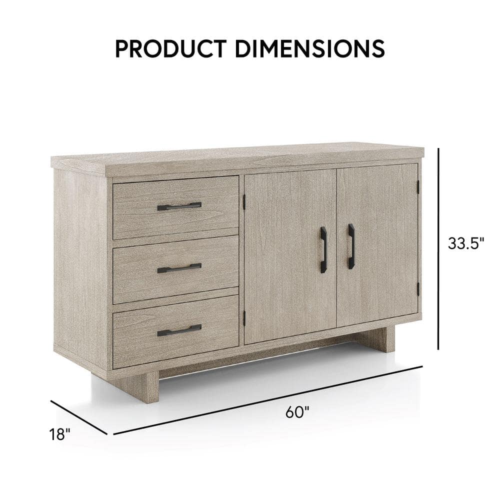Natural Wood 60" Modern Farmhouse Server with Black Iron Handles