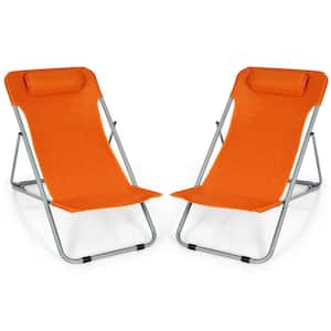 2-Piece Fabric Portable Chair Set with Headrest in Orange