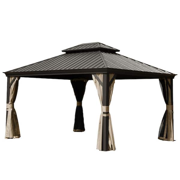 domi outdoor living 14 ft. W x 10 ft. D Aluminum Patio Gazebo with Galvanized Steel Double Roof