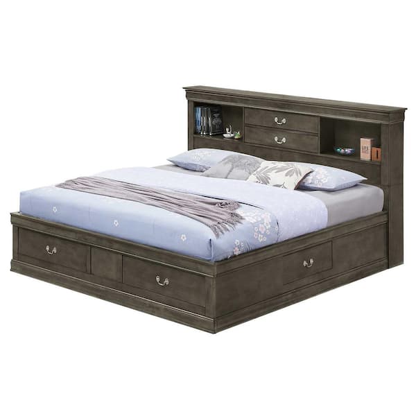Louis Philippe Gray Queen Storage Platform Bed