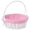 Vintiquewise White Large Round Willow Gift Basket with Pink and White Gingham Liner and Handles QI004550PK.L