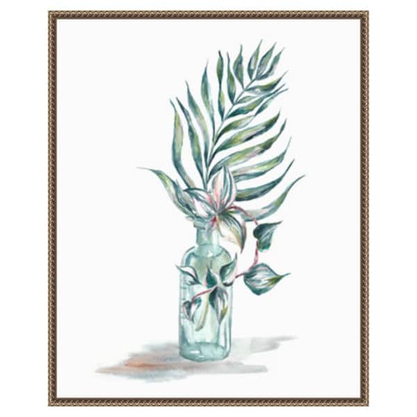 Amanti Art Island Tropics Frond in Bottle I by Tre Sorelle Studios 23 in. W x 28 in. H. Canvas Wall Art Print Framed in Bronze