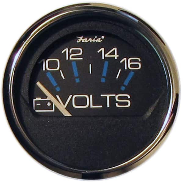 Faria Chesapeake Stainless Steel Voltmeter (10-16 VDC) - 2 in., Black