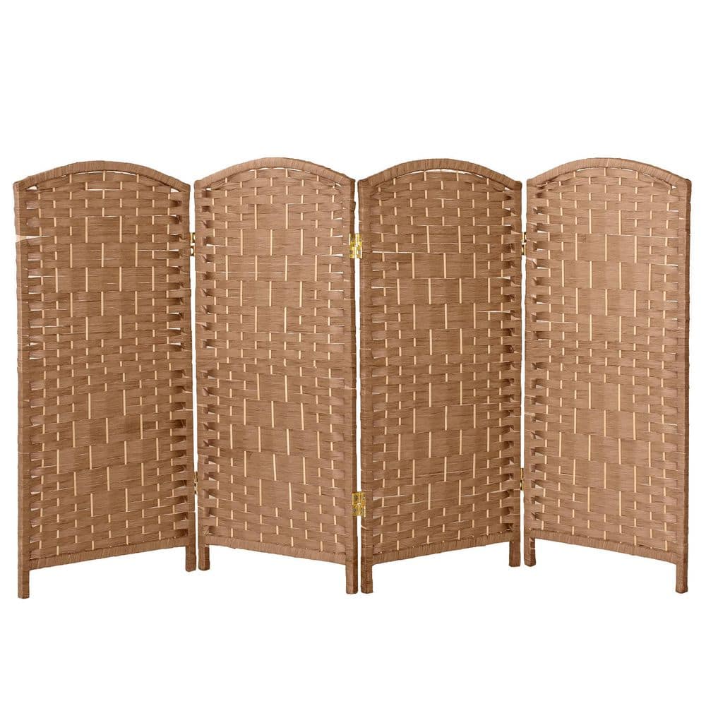 3 Ft Natural Woven Plant Fiber Folding Screen with 4 Panels