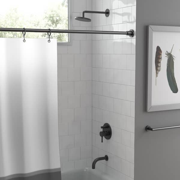Straight Shower Rod Set In Matte Black, 60 Straight Fixed Shower Curtain Rod