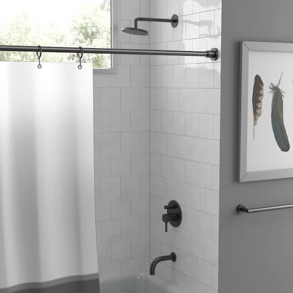 Modern Minimalist 60 in. Straight Shower Rod Set in Matte Black