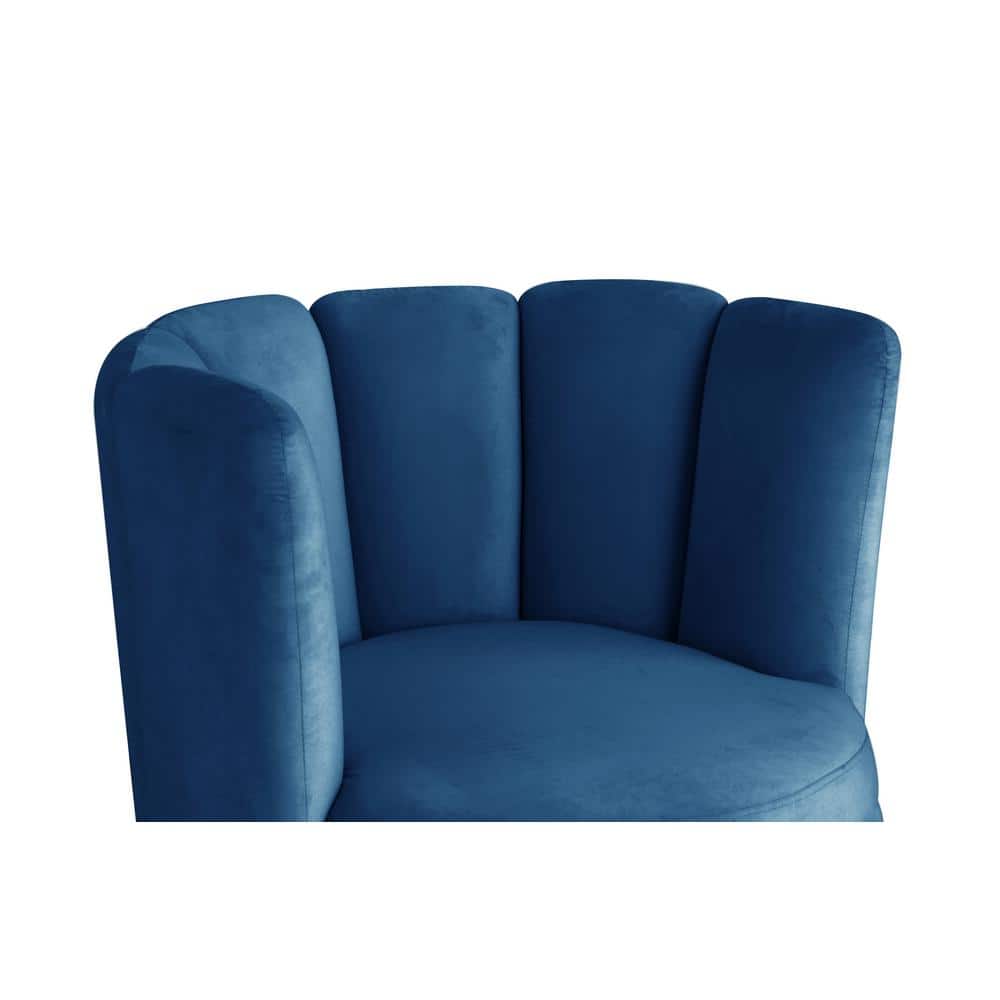 Ellis Blue Velvet Swivel Barrel Accent Chair with Wood Base