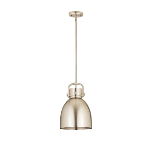 Newton Bell 100-Watt 1 Light Satin Nickel Shaded Pendant Light with Metal Shade