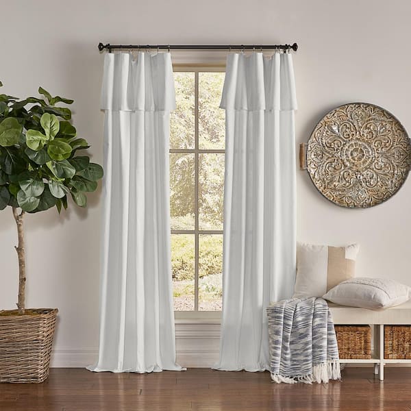 Drop Cloth White Cotton Solid 50 in. W x 63 in. L Ring Top Light Filtering Curtain (Single Panel)