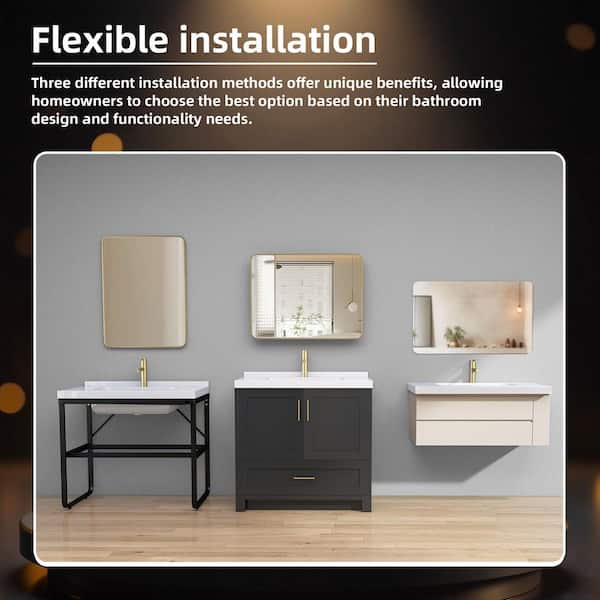 Zeafive 36 in. W x 22 in. D Solid Surface White Rectangular Single