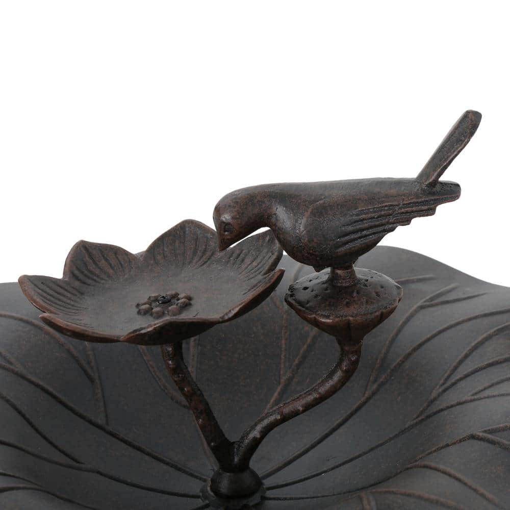 Bronze Aluminum and Iron Outdoor Bird Bath with Bird Detail