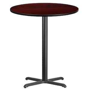 36 in. Round Black and Mahogany Laminate Table Top with 30 in. x 30 in. Bar Height Table Base