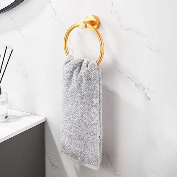 Towel Ring Brushed Gold, Bath Hand Towel Ring Thicken Space Aluminum Round Towel  Holder for Bathroom 2022-9-3-1 - The Home Depot