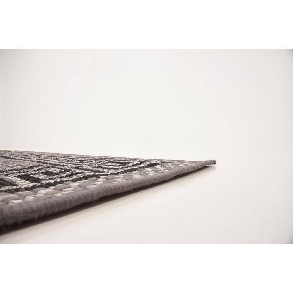 Gray and Black Rectangular Outdoor Greek Key Rug