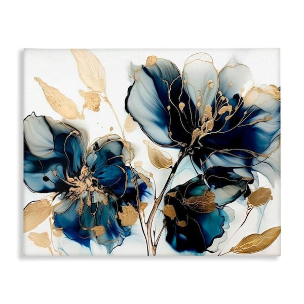 Stupell Industries Blue Swirling Flowers by LSR Design Studio 1 Piece Gallery Wrapped Unframed Nature Graphic Art Print 30 in. x 24 in.