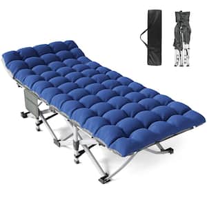 Outdoor heavy-duty Portable Folding Camping Cot with Carry Bag and Gray Blue Mattress, 1200D Oxford Sleeping Camping Cot