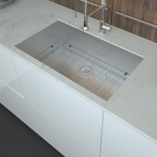 Timussi 32 in. Undermount Single Bowl 18 Gauge Brushed Nickel Stainless Steel Kitchen Sink with Bottom Grids