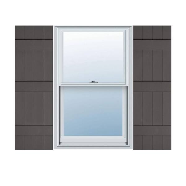 Builders Edge 14 in. W x 69 in. H TailorMade Vinyl 4 Board Joined (3 Batten), Board-n-Batten Shutters Pair in Tuxedo Grey
