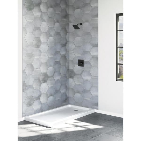 Delta Industrial 60 in. L x 32 in. W Corner Shower Pan Base with Right Drain in High Gloss White