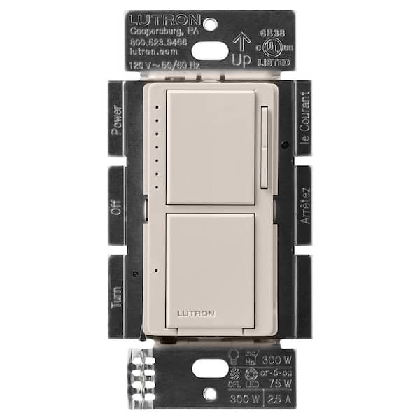 Maestro LED+ Dual Dimmer and Switch, 75-Watt LED Bulbs/2.5 Amp Fans, Single-Pole, Taupe (MACL-L3S25-TP)