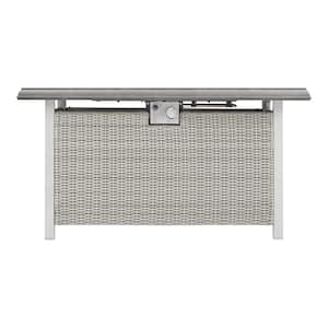 Anaheim 49 in. x 25.5 in. Square Aluminum and Stainless Steel White Gas Fire Pit with Concrete-Look Tile Top