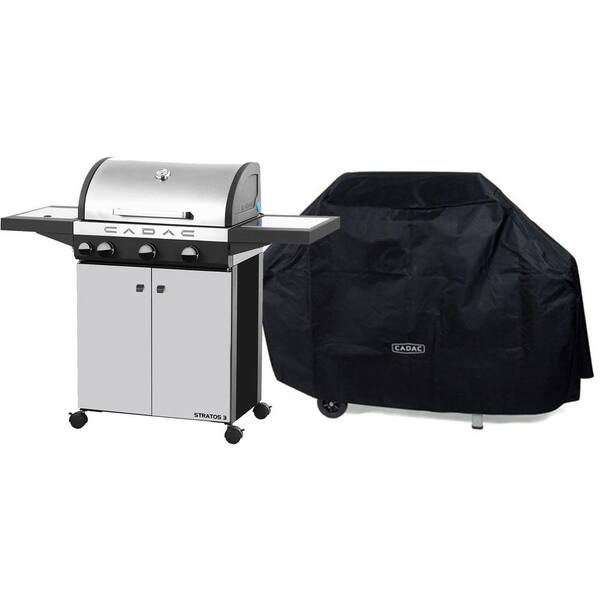 Cadac Stratos 3 4-Burner Propane Gas Grill in Stainless Steel with Cover