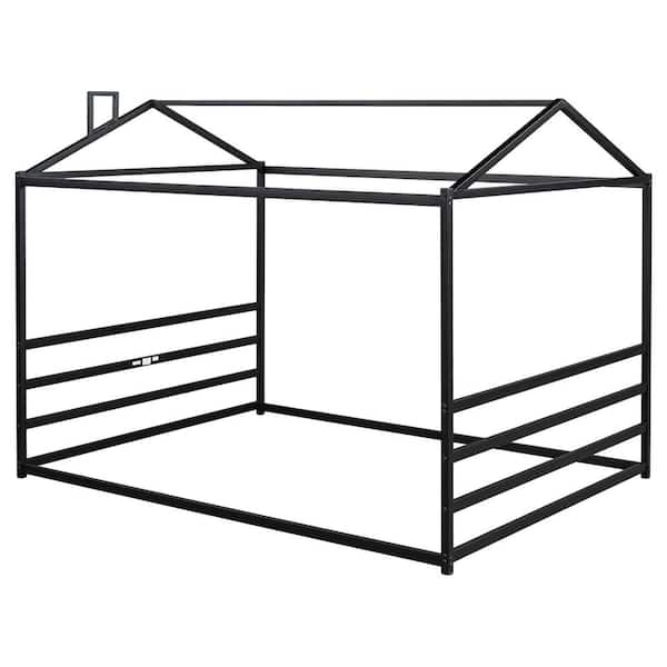 Gray Metal Frame Queen Platform Bed