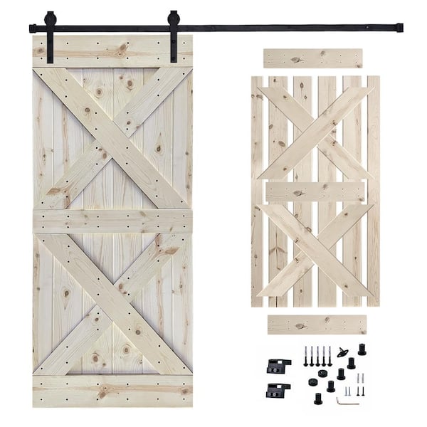 Akicon 30 in. x 84 in. Unfinished Painted Wood Sliding Door with Hardware Kit, Pre-Drilled Ready to Assemble