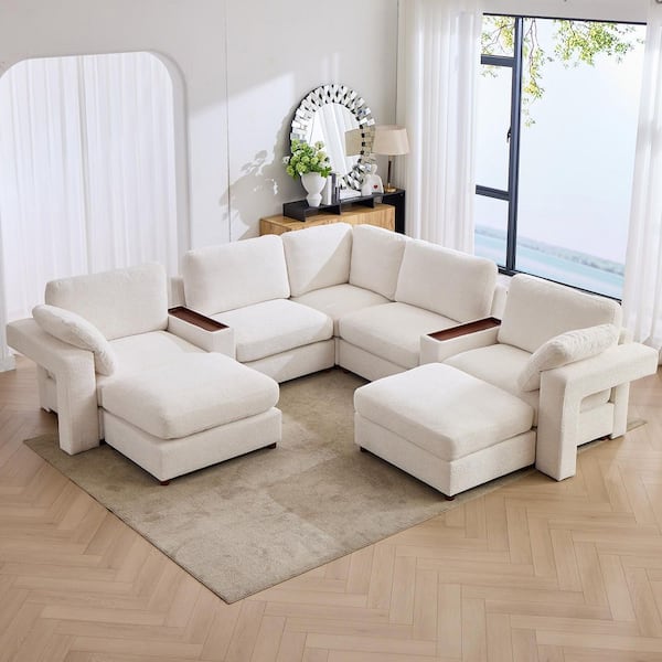 Seafuloy 121 in. Straight Arm 7-Piece Chenille Oversized Modular