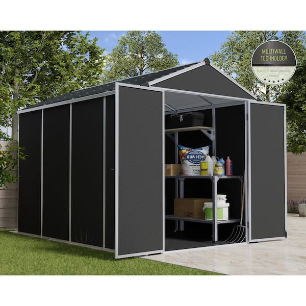 Rubicon 6 ft. W x 10 ft. D Dark Gray Plastic Garden Storage Shed (60.5 sq. ft.)