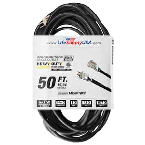 50 ft. 14-Gauge/3 Conductors SJTW 15 Amp Indoor/Outdoor Extension Cord with Lighted End Black (1-Pack)