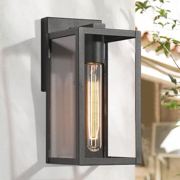 LNC Modern 1-Light Black Rectangle Outdoor Wall Lantern Industrial Square Wall Sconce with Clear Glass Shade