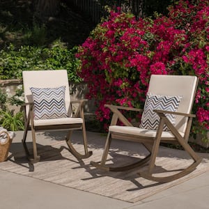 Gus Gray Wood Outdoor Rocking Chairs with Cream Cushions (2-Pack)