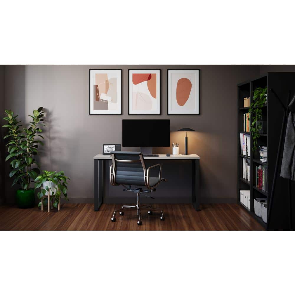 Gray Elm and Black Metal Desk with Drawer, 60"