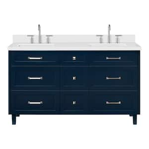 Monroe 61 in. W x 22 in. D x 36 in. H Double Bath Vanity in Midnight Blue with Pure White Quartz Top