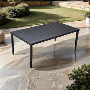 70 in. Black Aluminum Rectangle Outdoor Patio Dining Table with Umbrella Hole