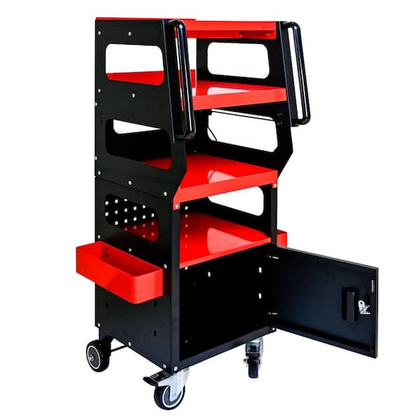 15 in. 4-Level Multi Purpose Trolley for Diagnostics-Black+Red